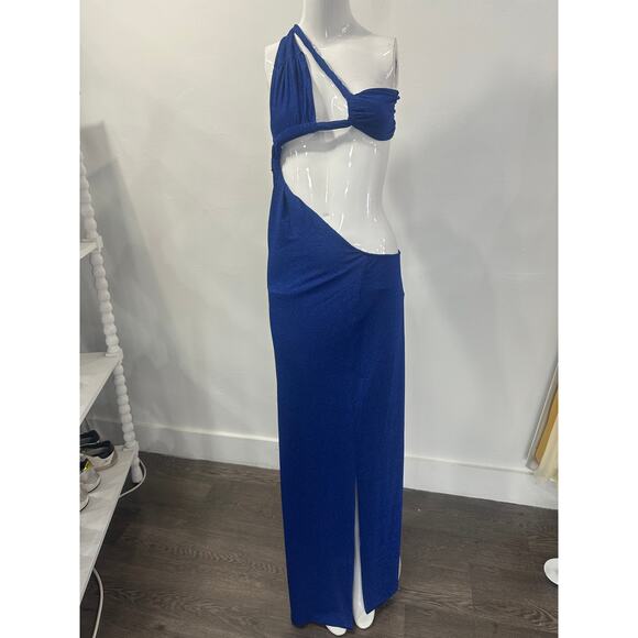 Baobab Noah One Shoulder Cut-Out Detail Maxi Evening Dress Navy Blue Size S - Picture 4 of 8